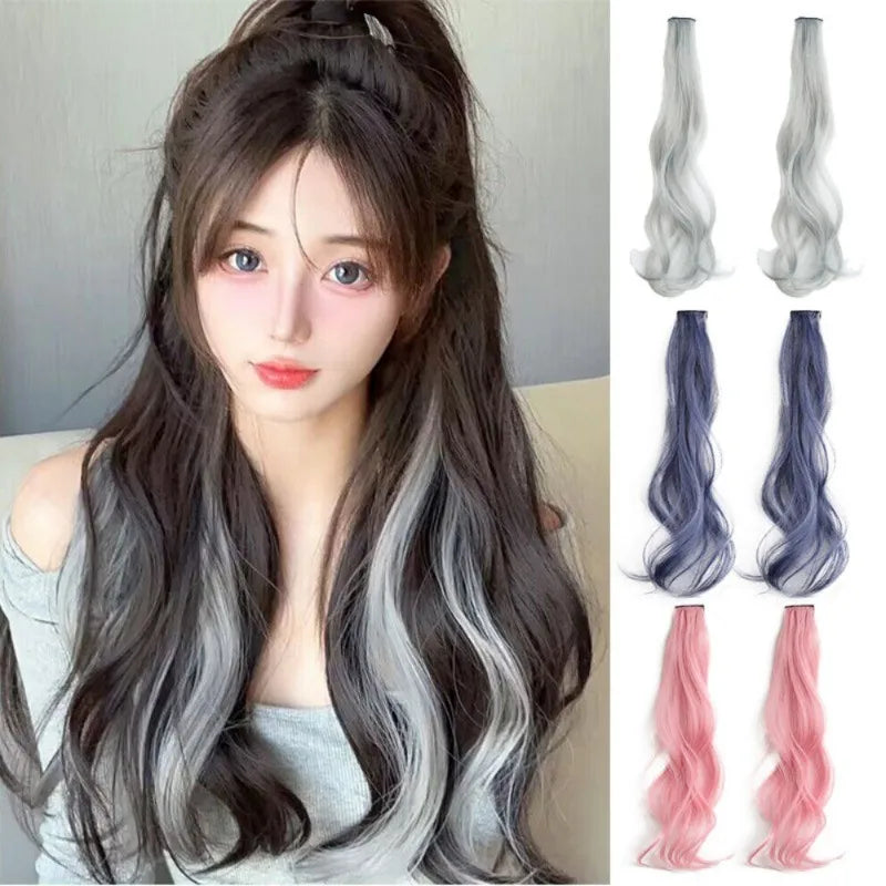 Synthetic Wigs 1 Pair 50Cm Fashion One-piece Slightly Curly Highlights Wig Natural Seamless Hair Accessories
