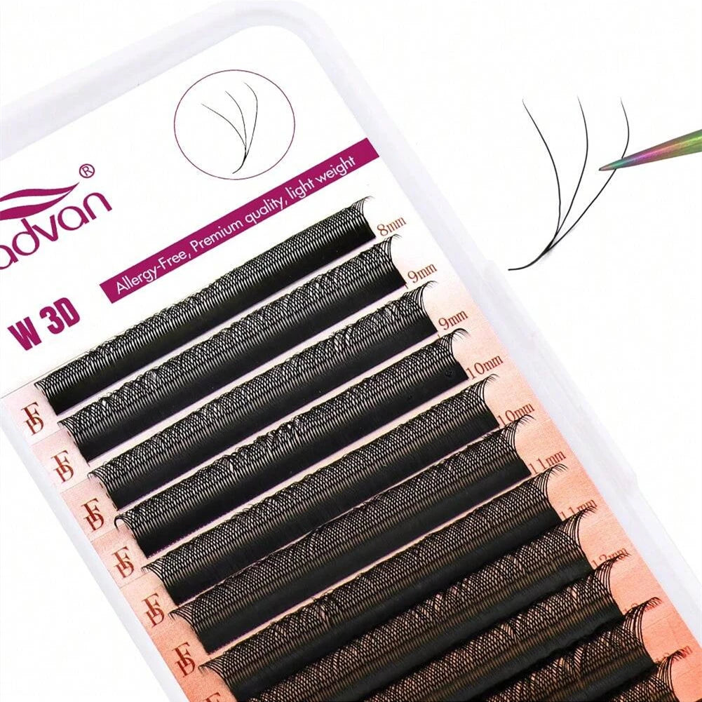 FADVAN 3D-W C/D/M Classic Style W Shape Fan Lashes Extensions Natural Soft Black Style Eyelashes Faux Mink Individual Eyelash