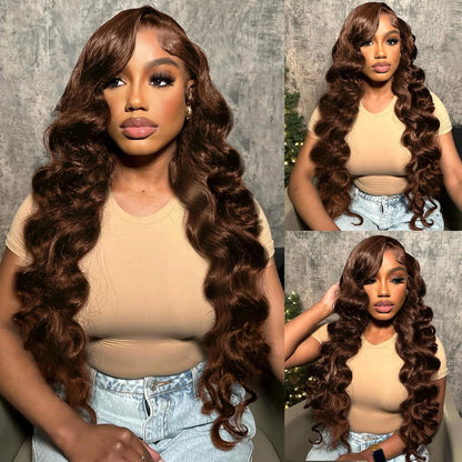 34 Inch Loose Deep Wave 13x4 HD Transparent Human Hair Wig 250 Density Brazilian Water Curly Nature Wave Lace Frontal Wigs Brown