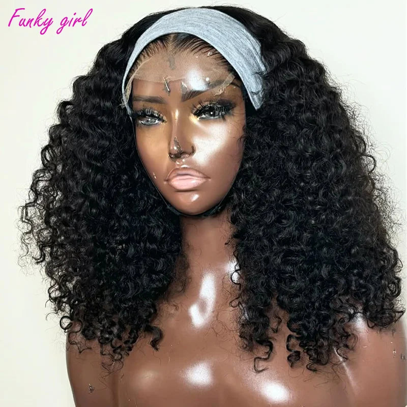 Headband Wig 100% Brazilian Human Hair Curly Wigs Easy To Install Water Wave Real Human Hair Wigs 180% Density