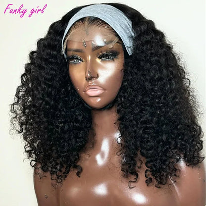 Headband Wig 100% Brazilian Human Hair Curly Wigs Easy To Install Water Wave Real Human Hair Wigs 180% Density