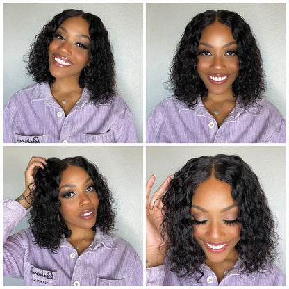Wear And Go Water Wave Bob Wigs For Women Human Hair Wet And Wavy Glueless Wig Ready To Go Human Hair Wigs Pre Cut Lace Hair Wig