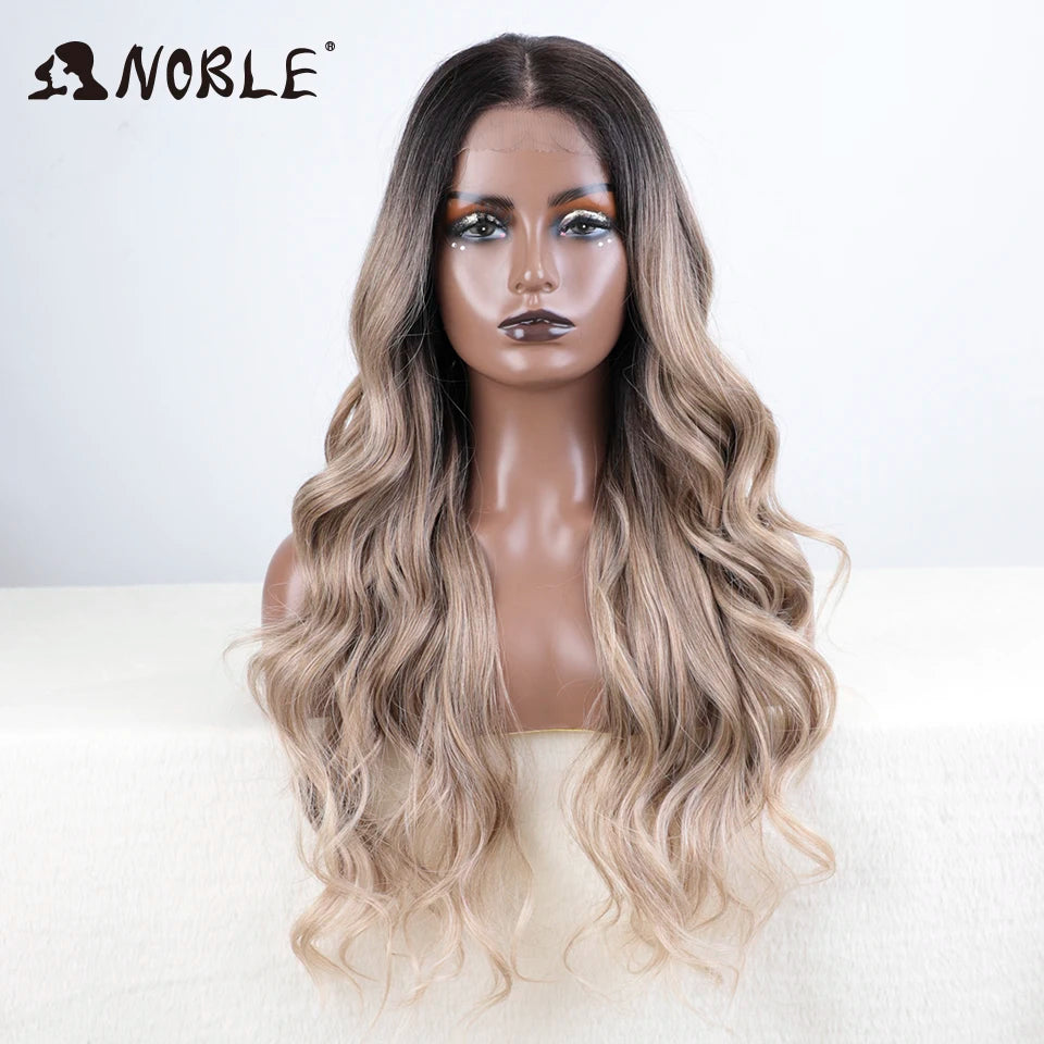 Noble Cosplay Lace Front Wig 30 Inch Lace  Long Wavy 360 0mbre Blonde Wig Red African American Synthetic Wigs For Black Women