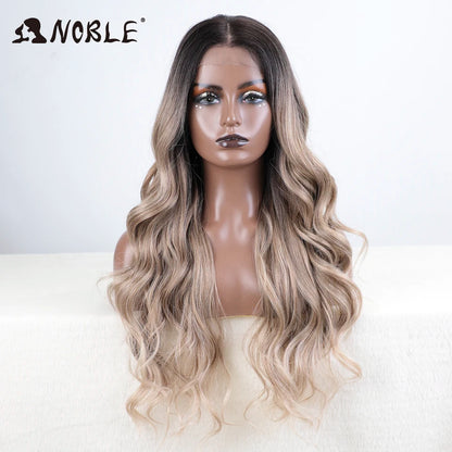 Noble Cosplay Lace Front Wig 30 Inch Lace  Long Wavy 360 0mbre Blonde Wig Red African American Synthetic Wigs For Black Women