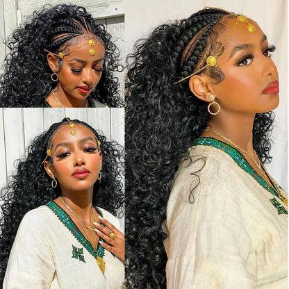 Loose Deep Wave Pre Braided Wigs 13x4 HD Lace Frontal Human Hair Curly Wigs 30 Inch boho braids human hair Water Wave Black Wigs