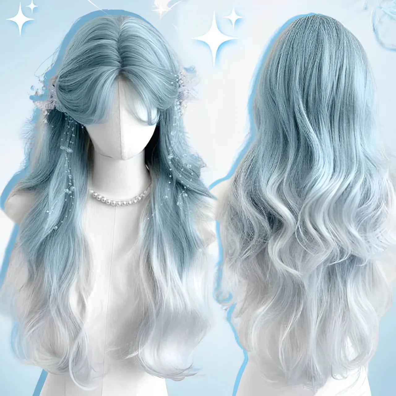 Long Curly Wave Wig with Bangs Blonde Biue Colorful Cosplay Wig for Women Daily Party Natural Soft Synthetic Hair Heat Resistant