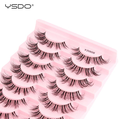 YSDO Natural Long Eyelashes 10 Pairs Wispy Soft 3D Mink Lashes Reusable Cat Eye Lashes Makeup Eyelash Extension Faux Cils