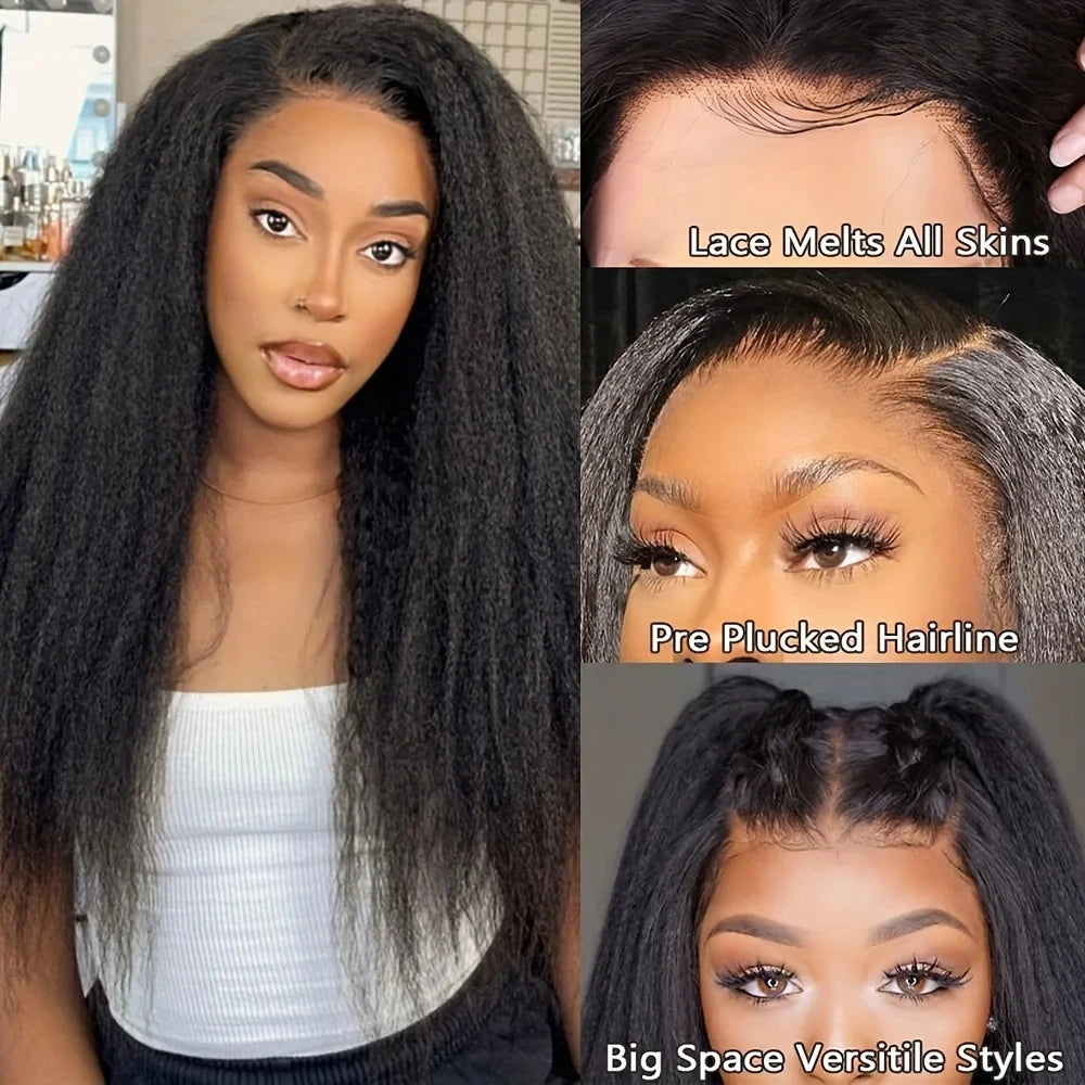 300% Density Kinky Yaki Straight 13x6 HD Lace Front Human Hair Wigs 30 40 Inch 360 Full Lace Frontal Wig for Women Preplucked