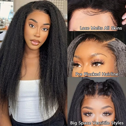 300% Density Kinky Yaki Straight 13x6 HD Lace Front Human Hair Wigs 30 40 Inch 360 Full Lace Frontal Wig for Women Preplucked