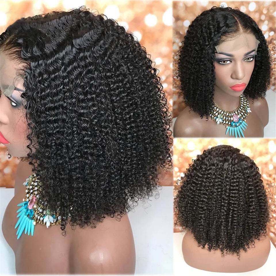 Afro Kinky Curly Human Hair Wigs For Women 13x6 Lace Front Wig Ombre 1B 27 Ombre Honey Blonde Pre plucked Transparent Lace Bob
