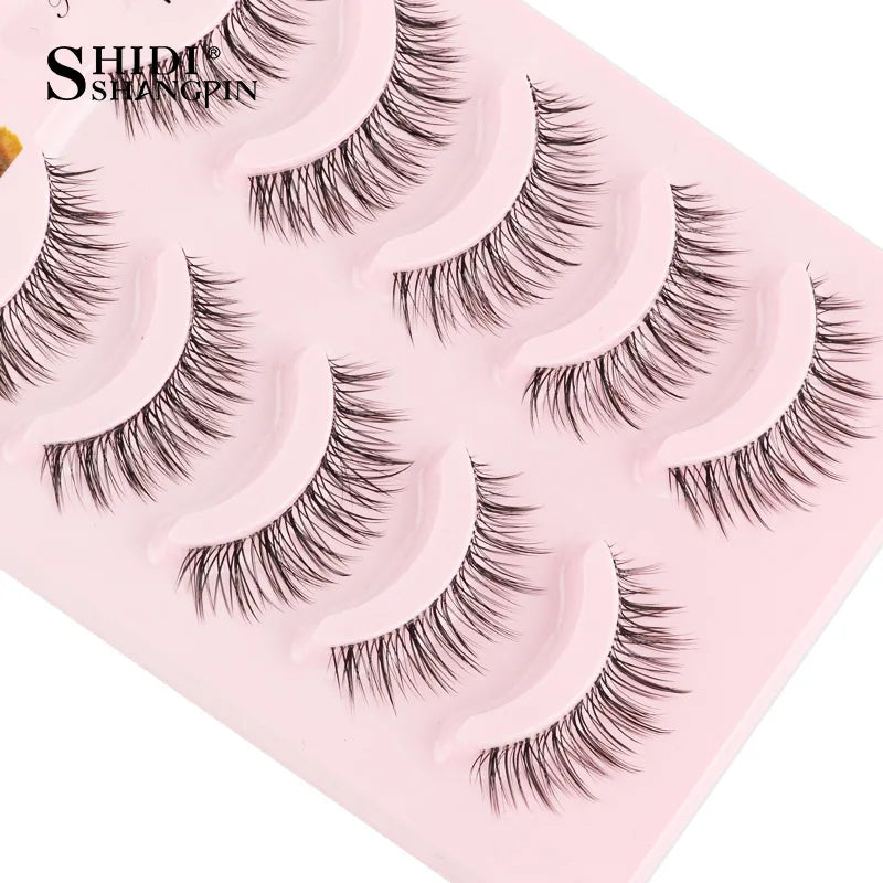 Manga Lashes 5 Pairs Anime Cosplay Faux Mink Lashes Korean Natural short Full Strip Lashes Clear Band Soft Eyelashes Extension