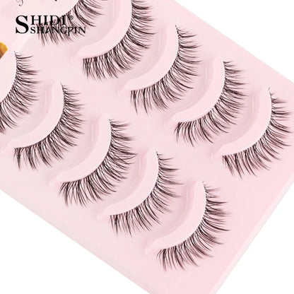 Manga Lashes 5 Pairs Anime Cosplay Faux Mink Lashes Korean Natural short Full Strip Lashes Clear Band Soft Eyelashes Extension