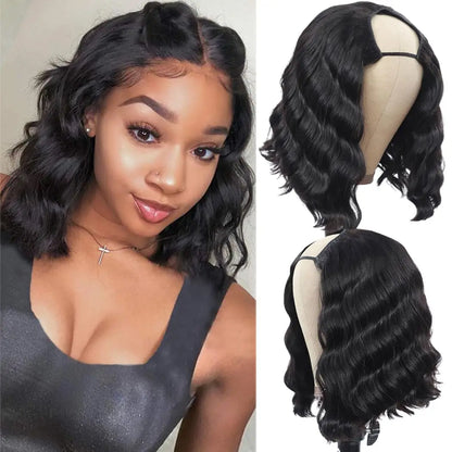 U Part Wig Body Wave Bob 250% Human Hair Wigs 8-16" For Women Brazilian Virgin Hair Natural Color Full Machine Made U Part Wigs