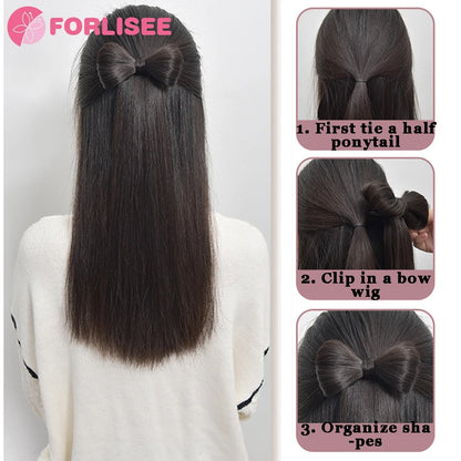 FORLISEE Synthetic Bow Wig Hair Clip Ponytail Straight Hair Half-tied Hair Accessories Natural Grab Clip Low Ponytail