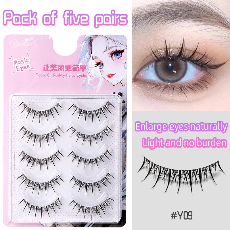 Yelix Manga Lashes With Clear Band Natural Eyelashes Spiky Asiatic Eye Soft Wispy Lashes 2024 Girl Group False Lashes