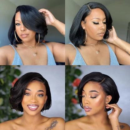 Human Hair 13X2 Wigs Short Pixie Cut Wigs Straight Bob HDTransparent Lace Frontal Wigs For Black Women 250Density Perruque Cheap