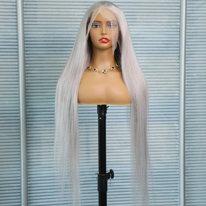 13x6 Straight Lace Front Wig Silver Grey Lace Front Wigs Human Hair Pre Plucked Brazilian Transparent 13x4 Lace Frontal Wig 200%
