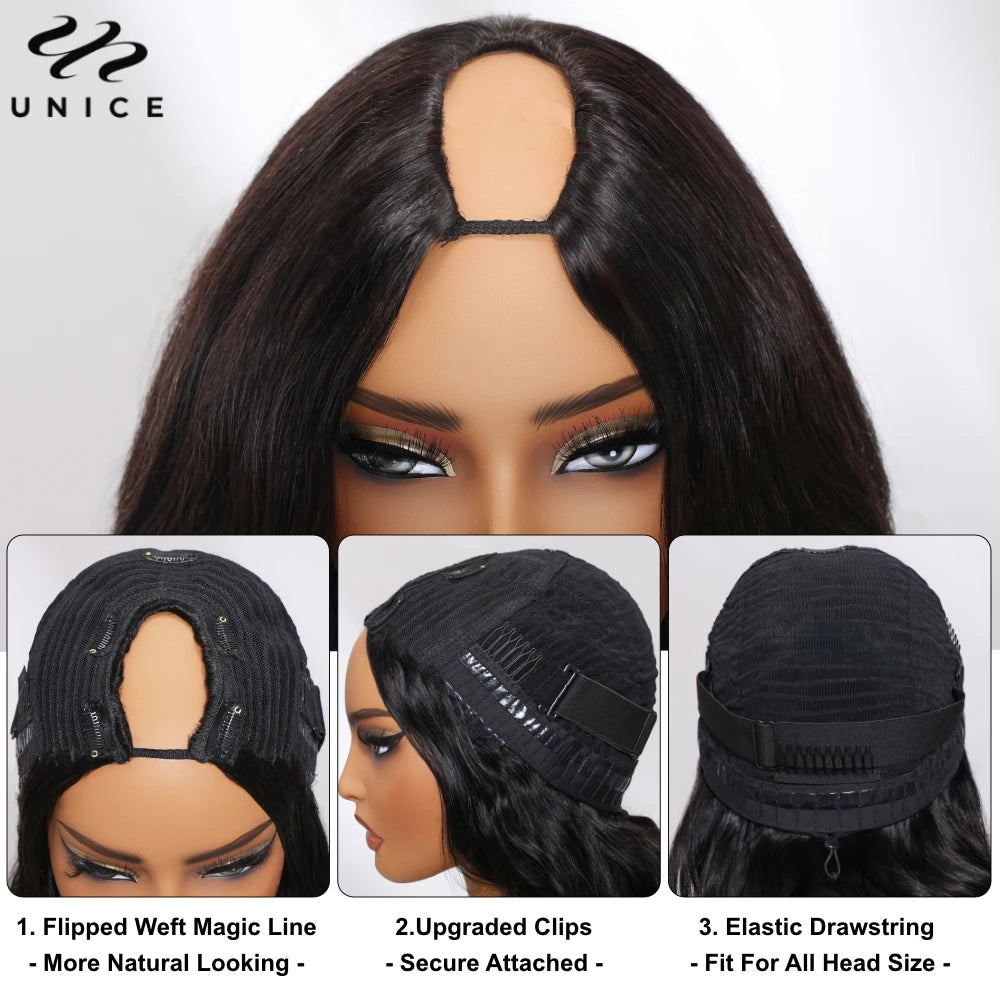 UNice Hair Upgraded Body Wave U Part Wig / V Part Wig With Elastic Drawstring 100% Human Hair Upart Wig Minimal Leave Out