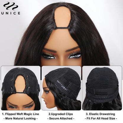 UNice Hair Upgraded Body Wave U Part Wig / V Part Wig With Elastic Drawstring 100% Human Hair Upart Wig Minimal Leave Out