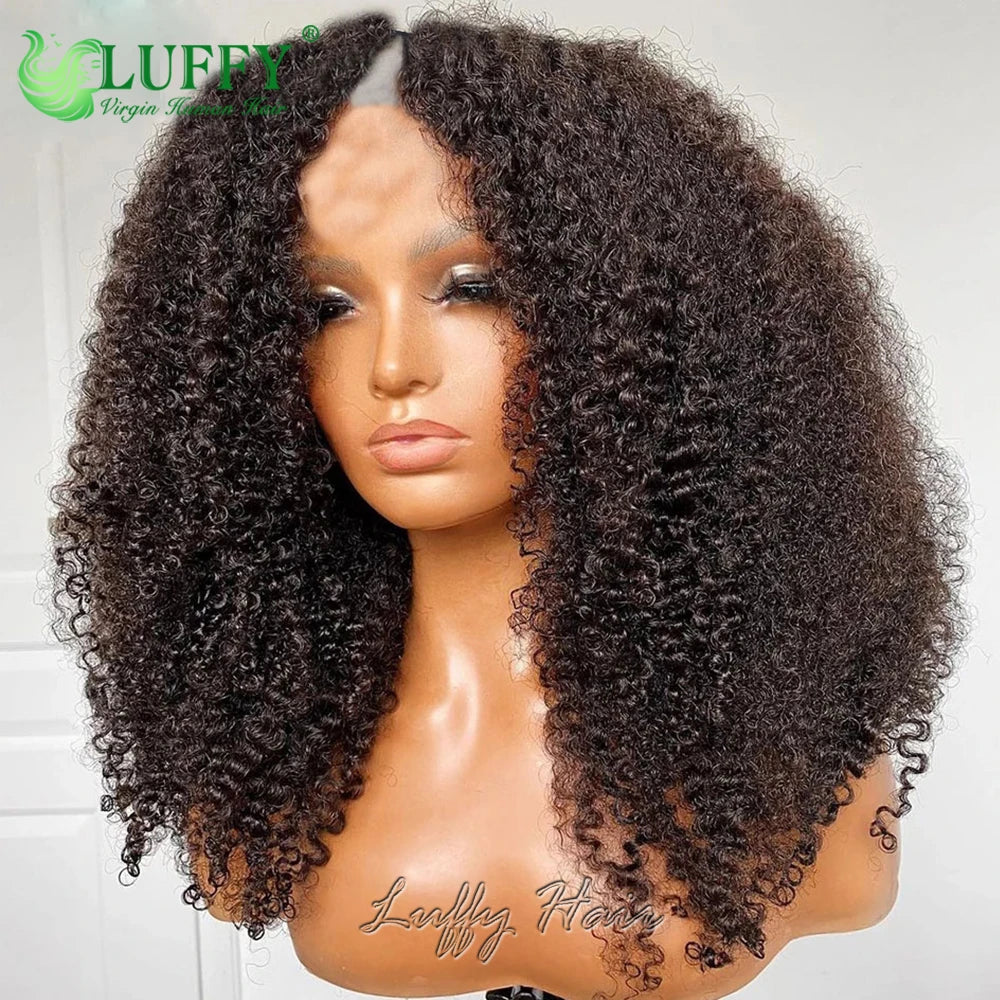 Afro Kinky Curly Human Hair Wigs 1x4 U V Part Wig Kinky Curly No Leave Out Brazilian Human Hair Wig For Black Women 200% Density