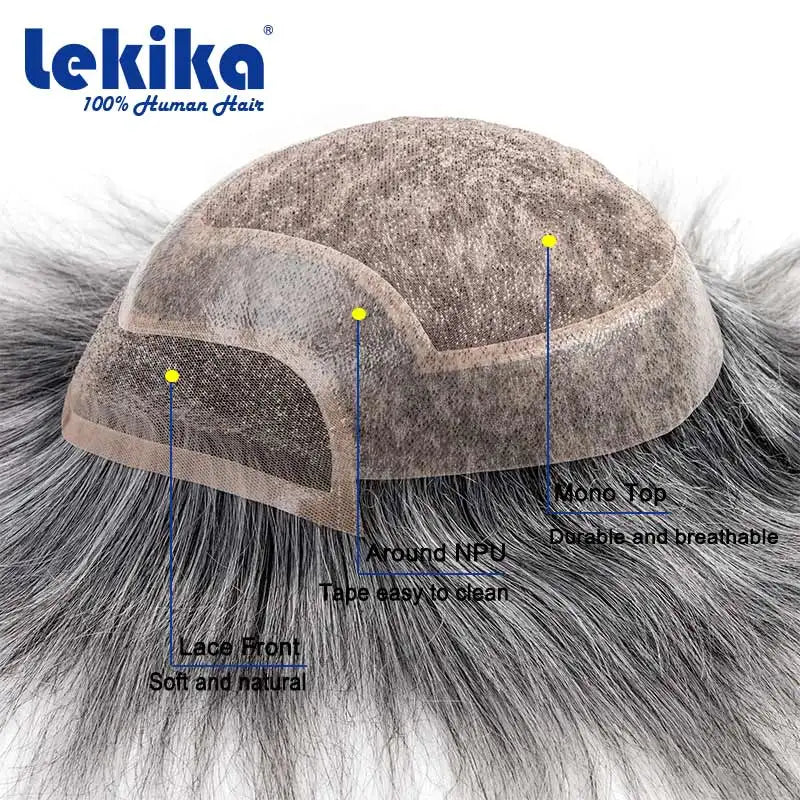 Men Wig Natural Haline Lace Front with Mono Top 6" Men's Capillary Prothesis Durable Toupee Men Wigs For Man Virgin Hair Toupee