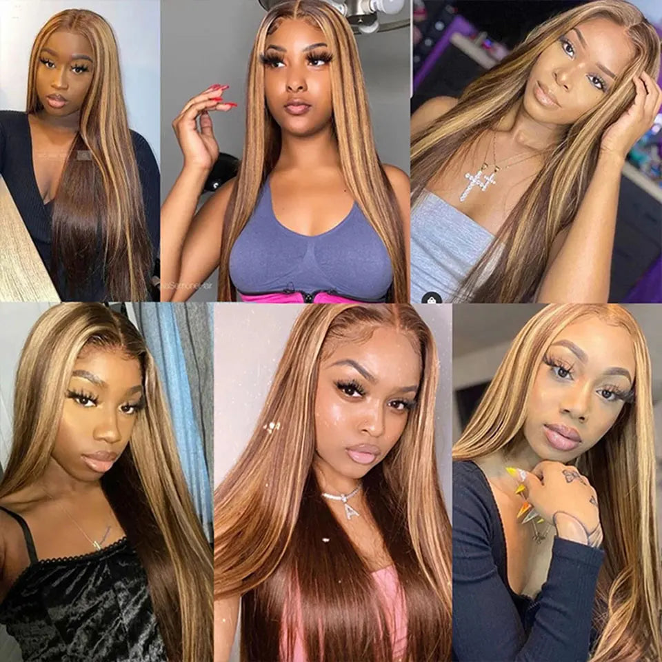 Highlight Wig Human Hair Lace Front Wig Bone Straight Blonde Ombre Color Brazilian 13X4 Lace Frontal Wigs For Women Pre Plucked