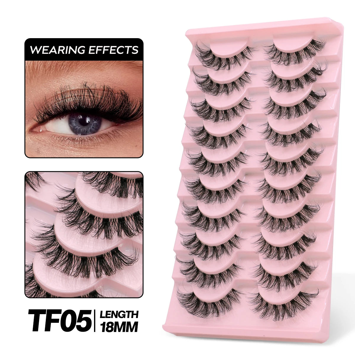 GROINNEYA Cat Eye Effect Natural 5/10 Pairs Elongated eye tail Lashes Look Soft Wispy Mink Eyelashes Full Strip Lashes Extension