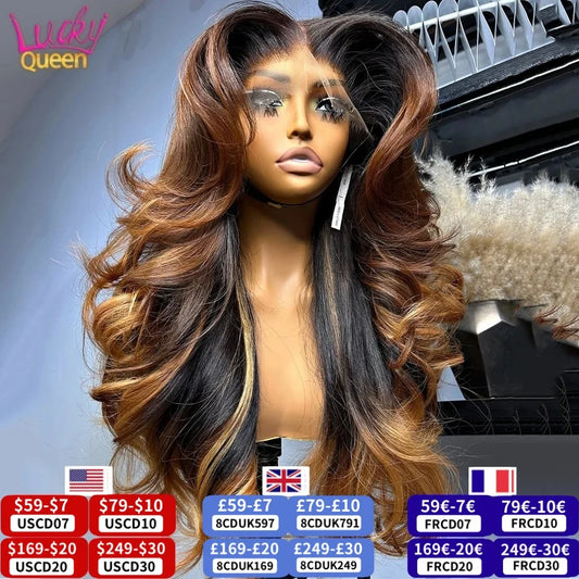 Human Hair 180% Ombre Blonde With Black 7X5 Glueless Transparent 13X6 Lace Frontal 5X5 Pre Plucked Wigs For Women 13X4 Body Wave