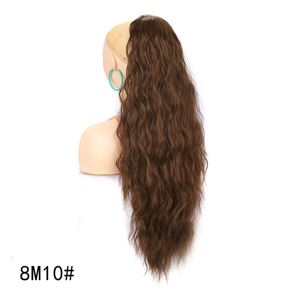 Ponytail Extension 30 Inch Extra Long Drawstring Wavy Curly Ponytails Black Brown Synthetic Fiber Fake Hair piece for Women