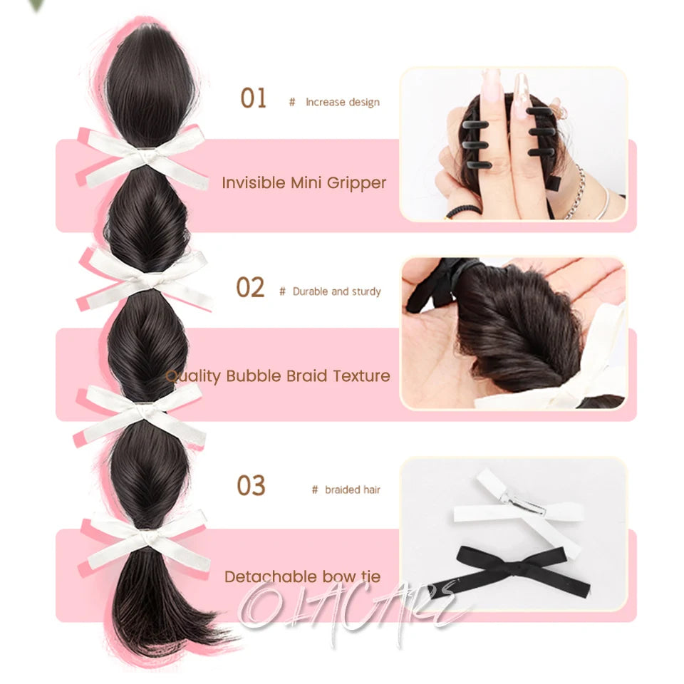 Ponytail Extension Bow Claw Curly Wavy Clip in Hairpiece Ponytail Hair Extensions Long Pony Tail Synthetic for Women Girl Daily