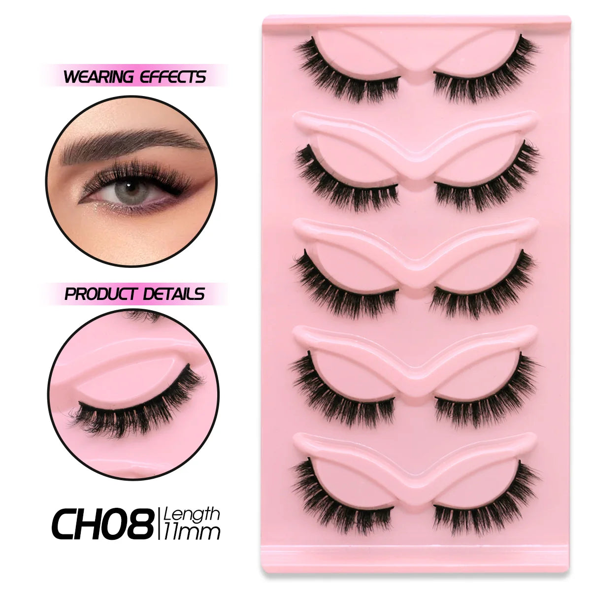 GROINNEYA Cat Eye Effect Natural 5/10 Pairs Elongated eye tail Lashes Look Soft Wispy Mink Eyelashes Full Strip Lashes Extension