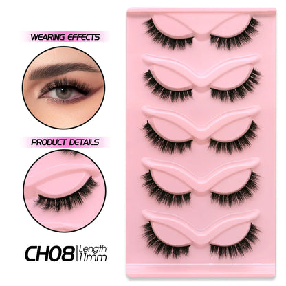 GROINNEYA Cat Eye Effect Natural 5/10 Pairs Elongated eye tail Lashes Look Soft Wispy Mink Eyelashes Full Strip Lashes Extension