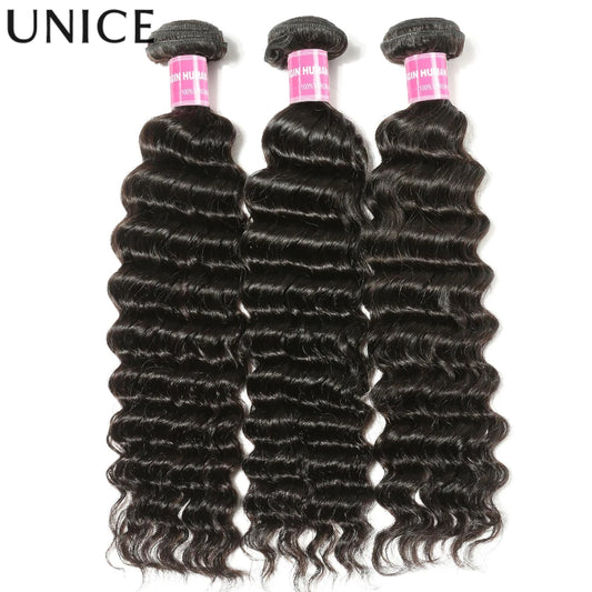 UNICE Hair Deep Wave Human Hair Bundles 1/3/4 PCS Deal 100Gram Per Bundle Human Hair Sew-in Weaves