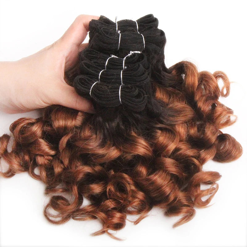 Human Hair Bundles 6 Bundles Ombre Bouncy Curl Bundles For Women Natural Brazilian Hair Weaves 200G For A Full Head Blonde T1B30