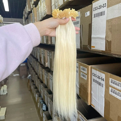 U Tip Hair Extensions Real Human Hair 12"-20" Color 60 Platinum Blonde Hair Extensions Keratin U Tip Hair Extensions 30G/50S