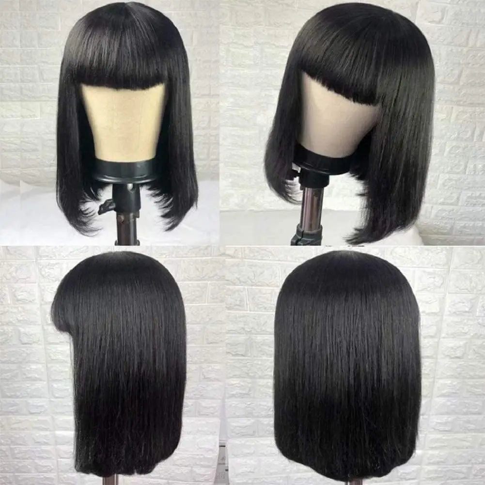 Human Hair Wigs Bob Wigs with Bangs Short Straight Hair Wigs 100% Brazilian Remy Human Hair Machine Made Wigs