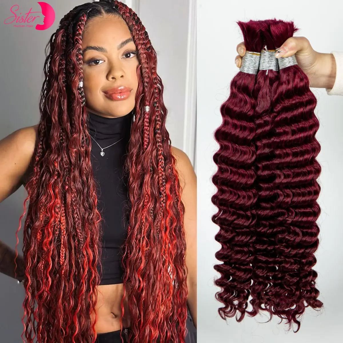 Deep Wave Bulk Human Hair for Boho Braids No Weft 100% Virgin Human Hair Bulk for Braiding Curly Extension Bundles for Women