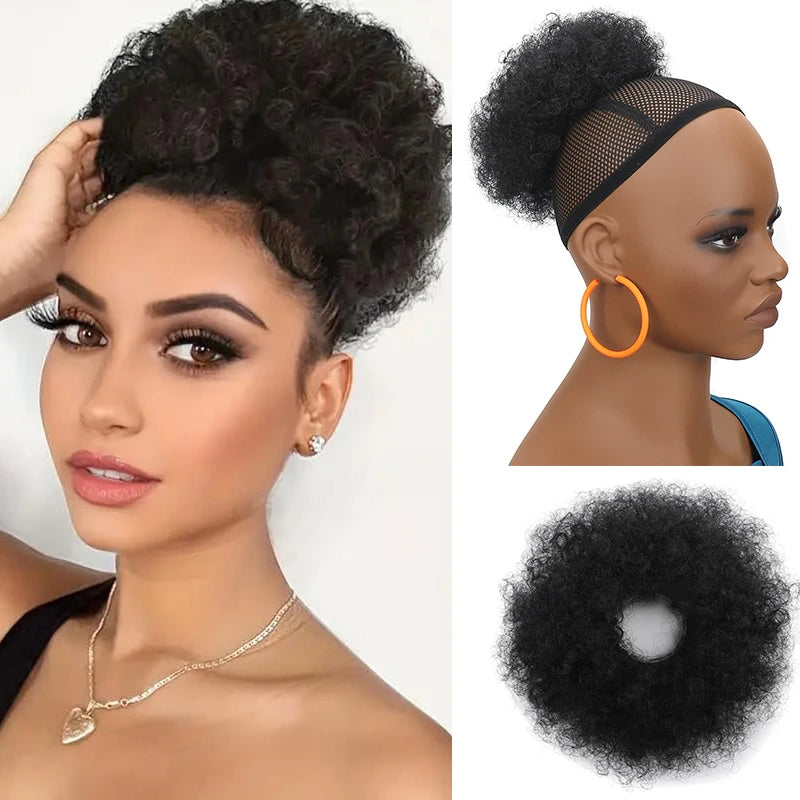 Afro Hair Puff for Black Woman Synthetic Kinky Curly Elastic Hair Bun Chignon Ponytail Hair Extensions Thick Updo Hairpieces