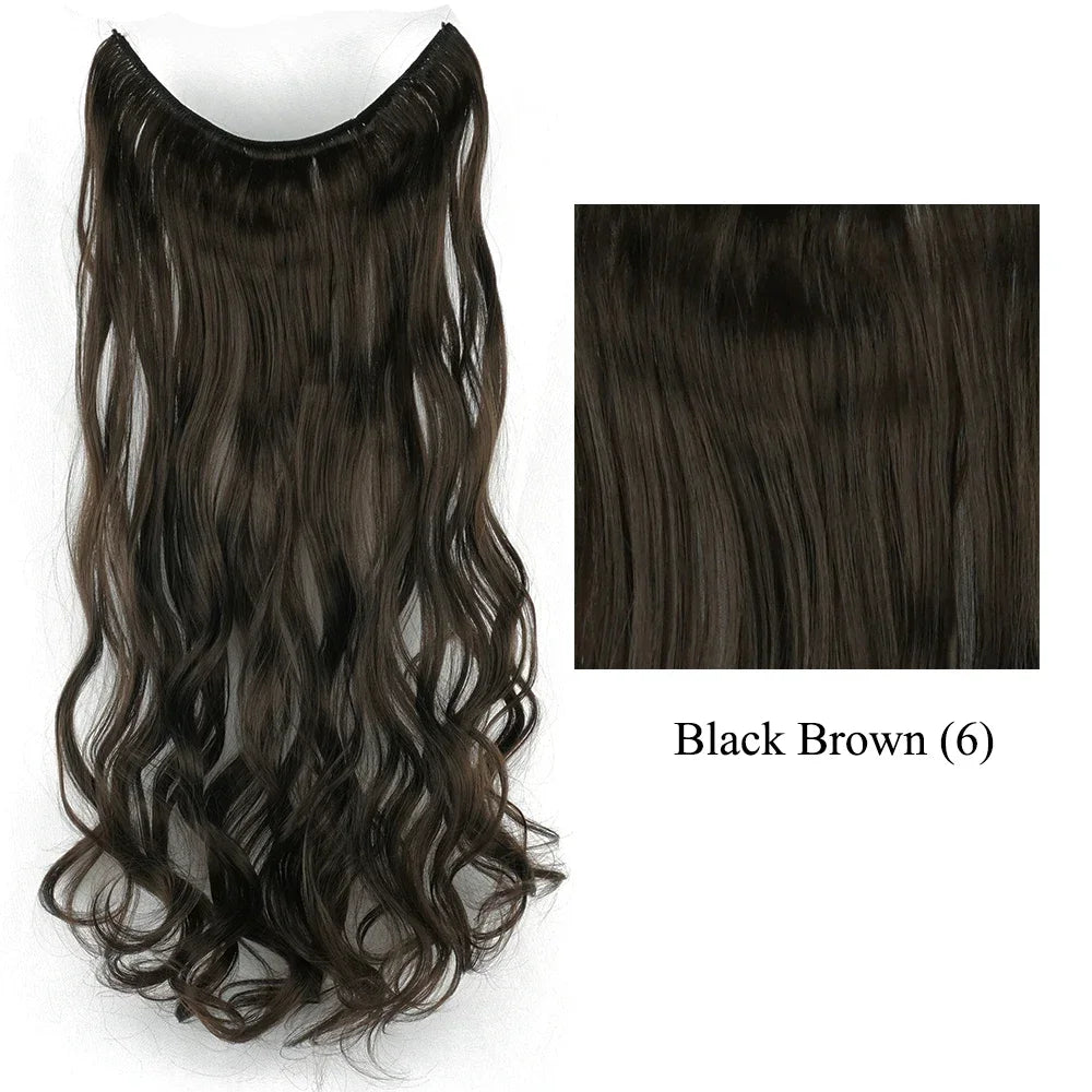 22'' 26'' Long Straight Blonde Synthetic Halo Hair Extensions Fish Line Invisible Hairpiece Extension Fake Hair for Girls