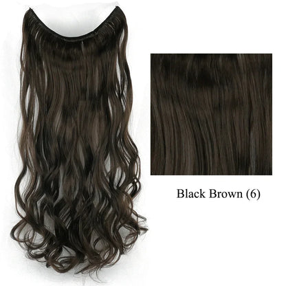 22'' 26'' Long Straight Blonde Synthetic Halo Hair Extensions Fish Line Invisible Hairpiece Extension Fake Hair for Girls