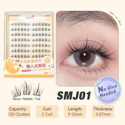 Yelix Self-adhesive Glue Free False Eyelashes Reusable DIY Segmented DIY Lashes Clusters No Glue Needed Natural Soft Lashes