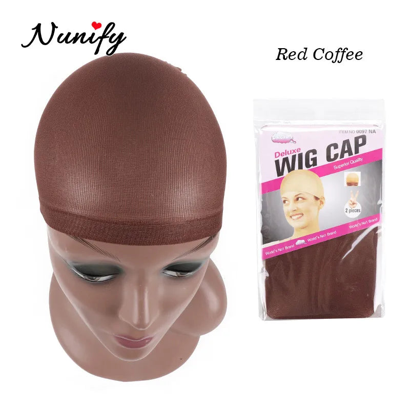 Nunify Nude Mesh Net Wig Caps With Closed End For Wigs 2Pcs/Pack Free Size Stocking Cap Red Coffee Black Begie Brown 6 Colors