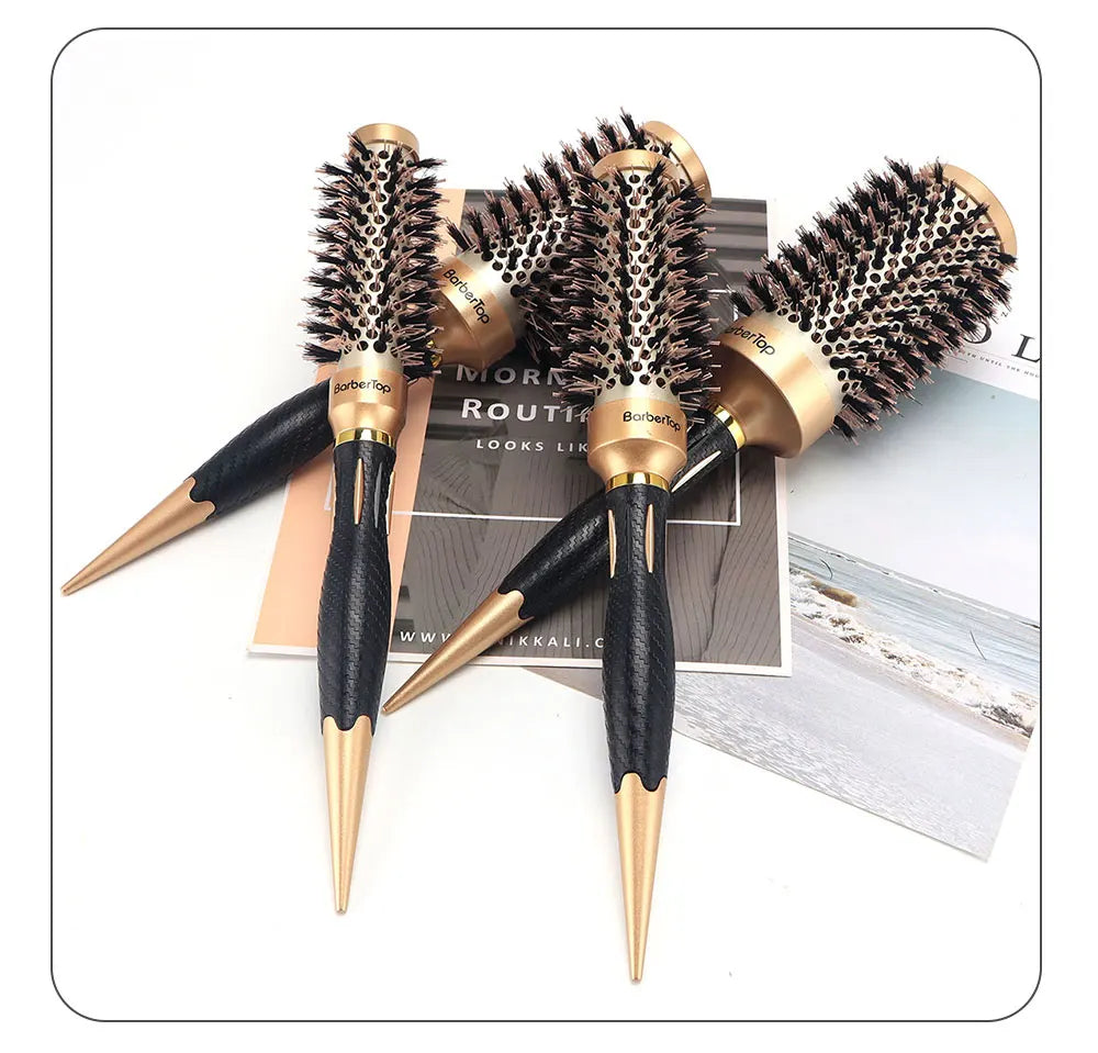 New Handle Round Rolling Brush Straight Twill Hair Comb Boar Bristle Round Barrel Hair Curling Brush Hairdressing Styling Tool