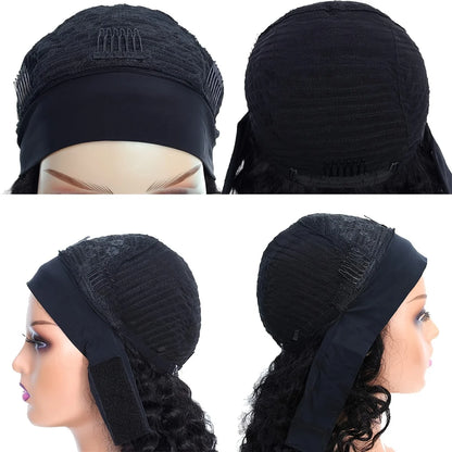 Afro Kinky Curly Human Hair Wigs For Women Headband Scarf Wig Full Machine Made Raw Indian Hair Natural Color