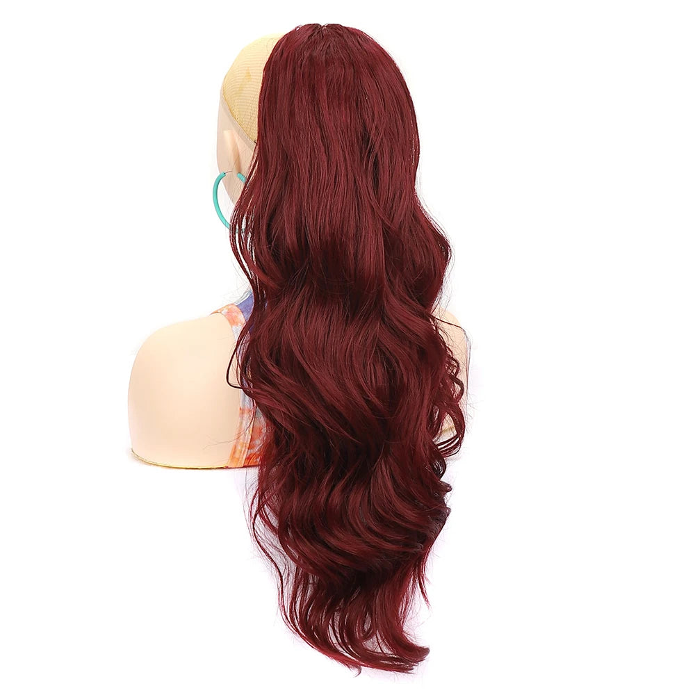 Ponytail Extension 24Inch Long Natural Wavy Drawstring Pony tail for Women Synthetic Heat Resistant Hairpiece for Daily Use part