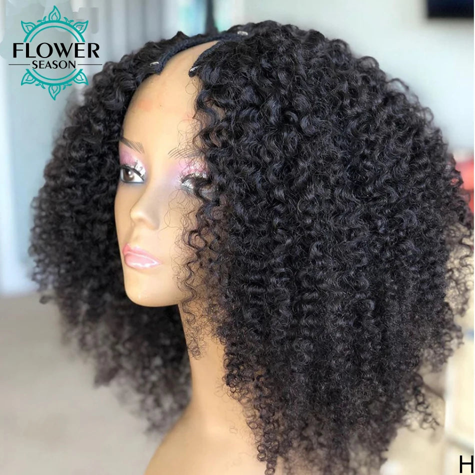 Kinky Curly V Part Wig Human Hair Upgrade Upart Wig No Leave Out Thin Part Kinky Curly Human Hair Wig 1x3 V-Part Wig 180%Density