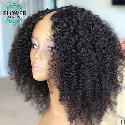 Kinky Curly V Part Wig Human Hair Upgrade Upart Wig No Leave Out Thin Part Kinky Curly Human Hair Wig 1x3 V-Part Wig 180%Density