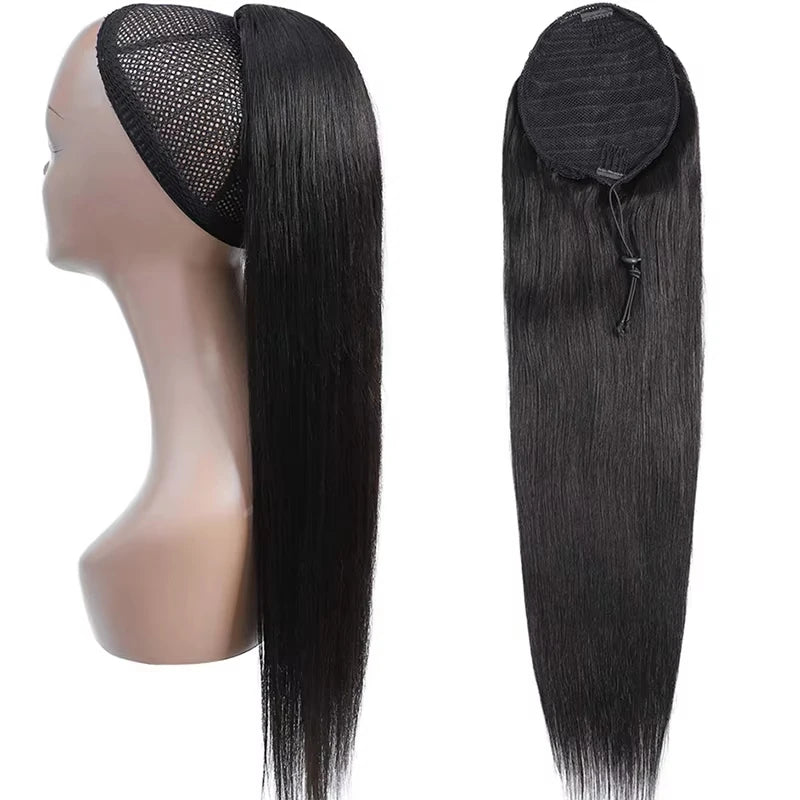 Ponytail Human Hair Extensions With Clip In Drawstring Ponytail Straight Body Wave Brazilian Pony Tail For Women Queen Hair