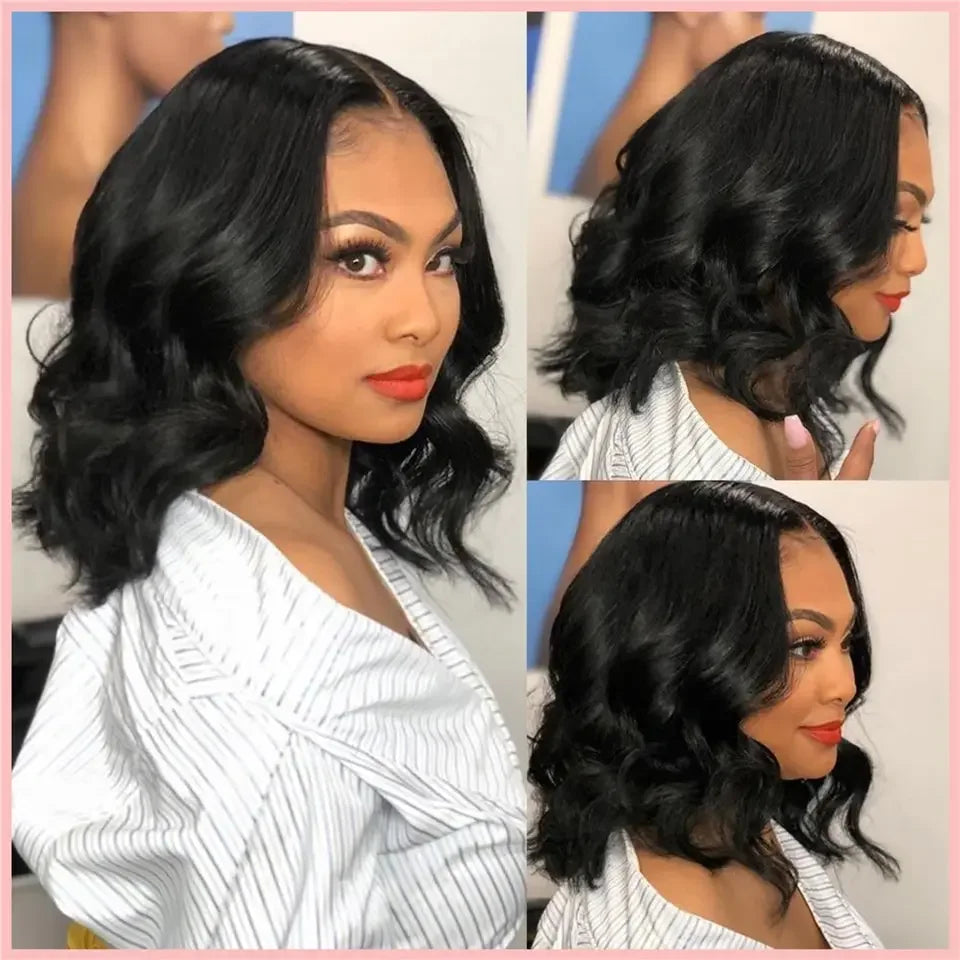 Peruvian Hair 13x4 Transparent Lace Frontal Wig Body Wave Bob Wig Human Hair Wigs Virgin Remy Hair Lace Front Wig Natural Color