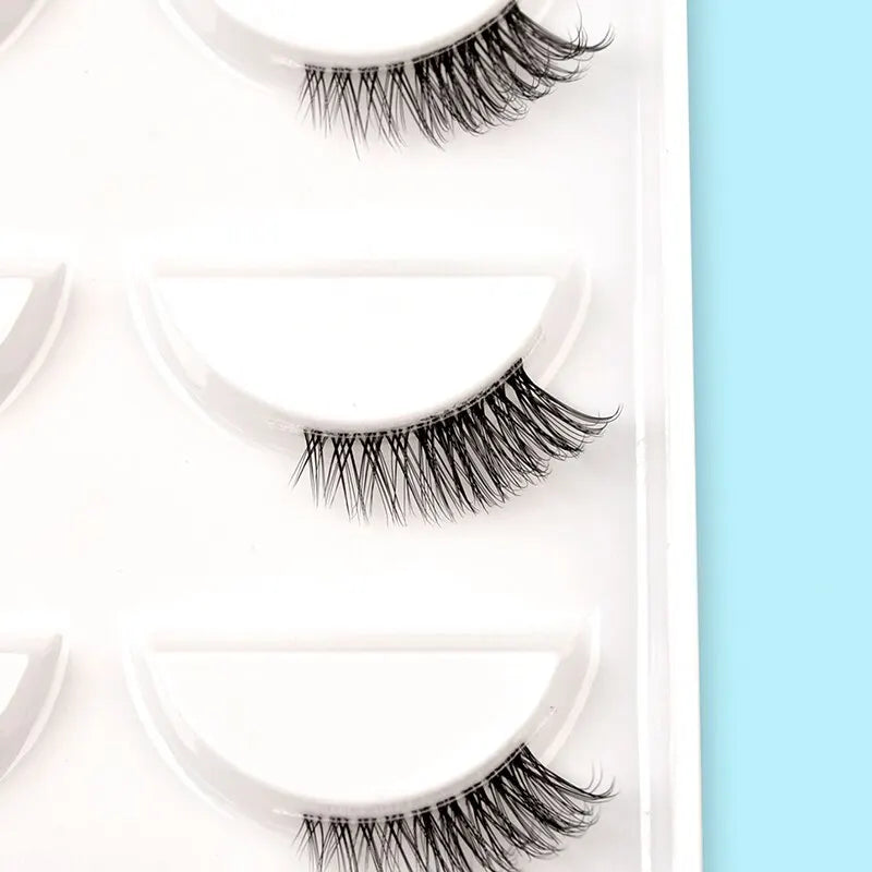 5 Pairs 2Colors Natural Look Lashes with Clear Band Short Fake Eyelash Pack by Outopen